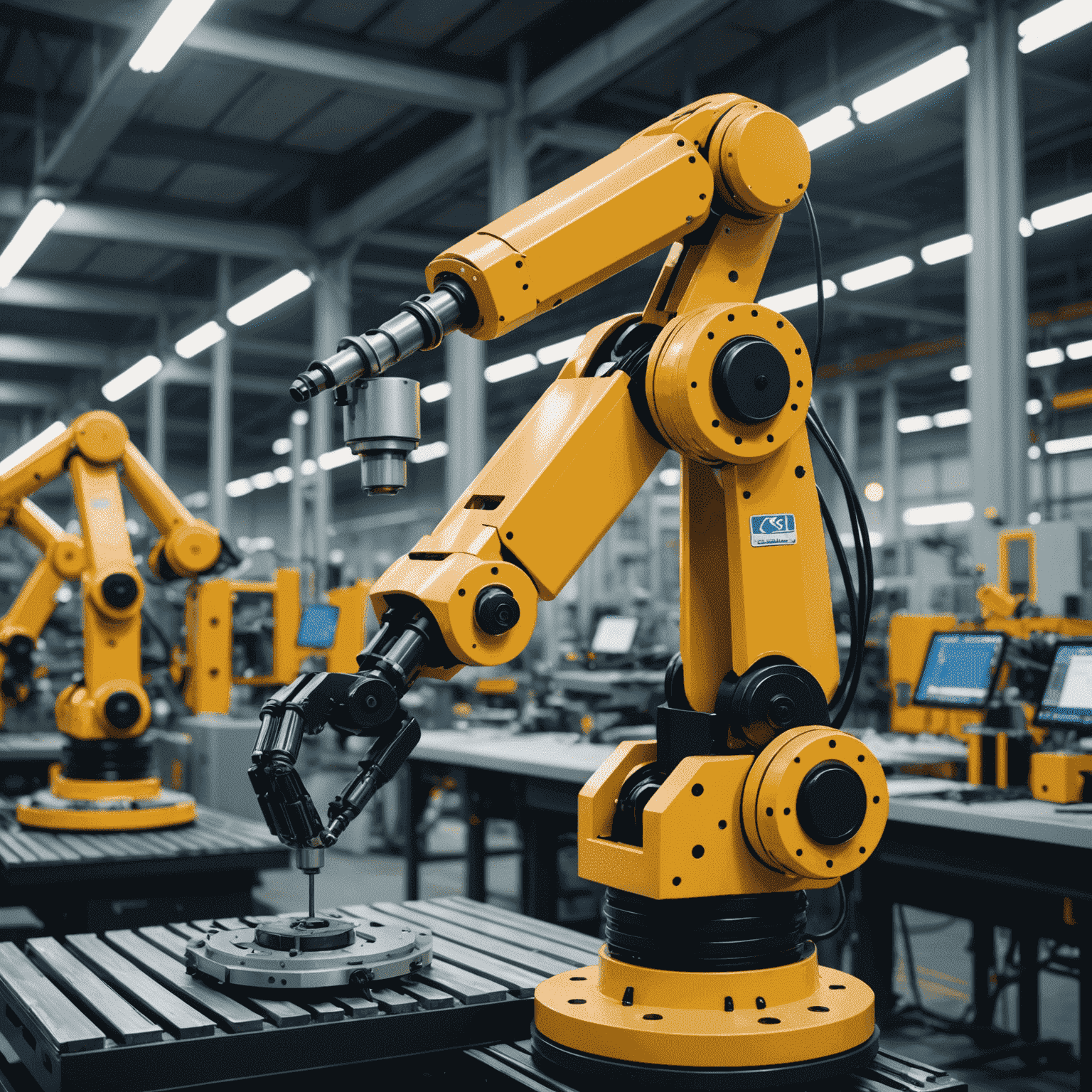 A robotic arm performing a precise manufacturing task in a factory setting