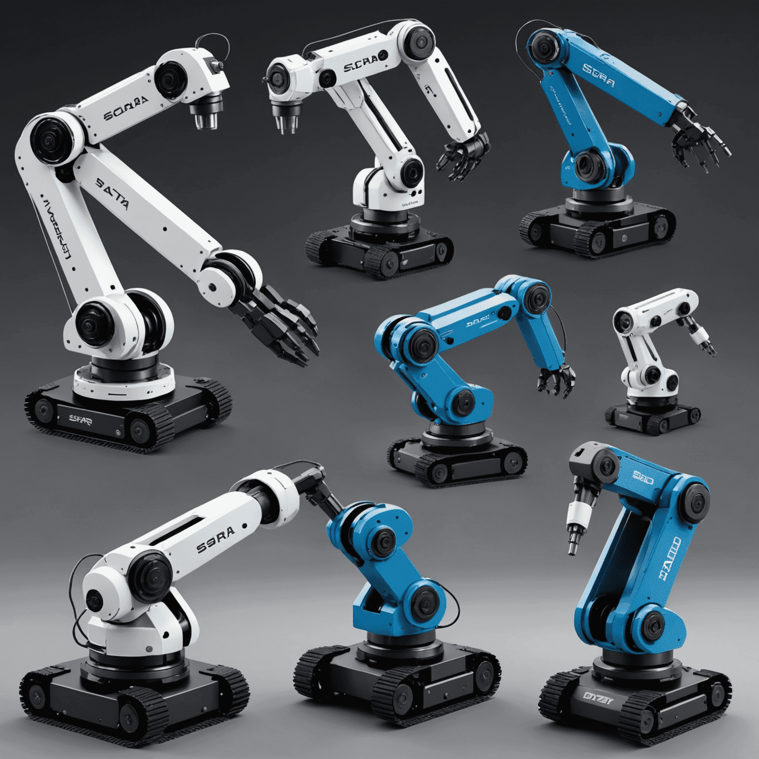 Various types of industrial robots, including articulated, SCARA, and delta robots