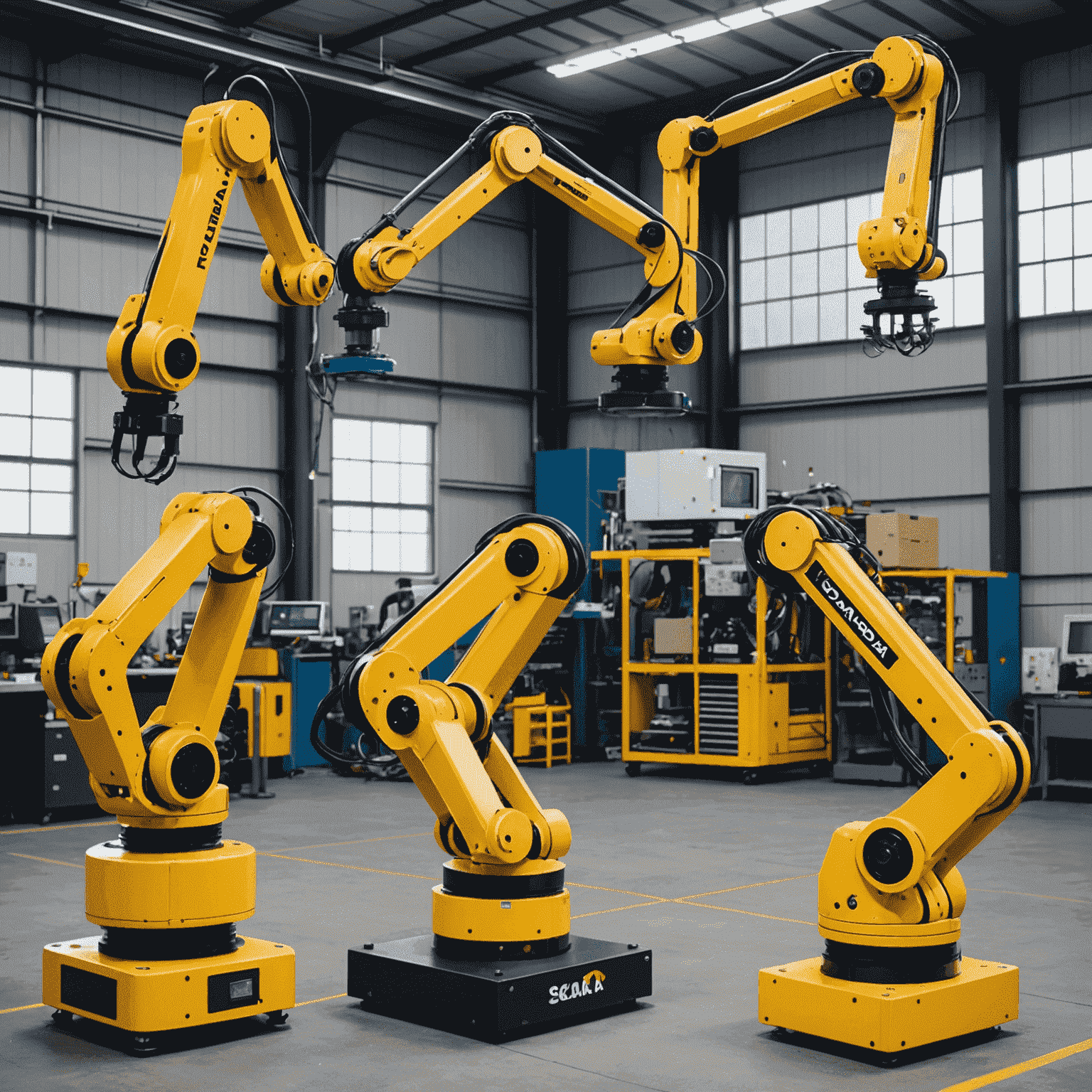 Various types of industrial robots, including articulated robots, SCARA robots, and delta robots, each designed for specific manufacturing tasks.