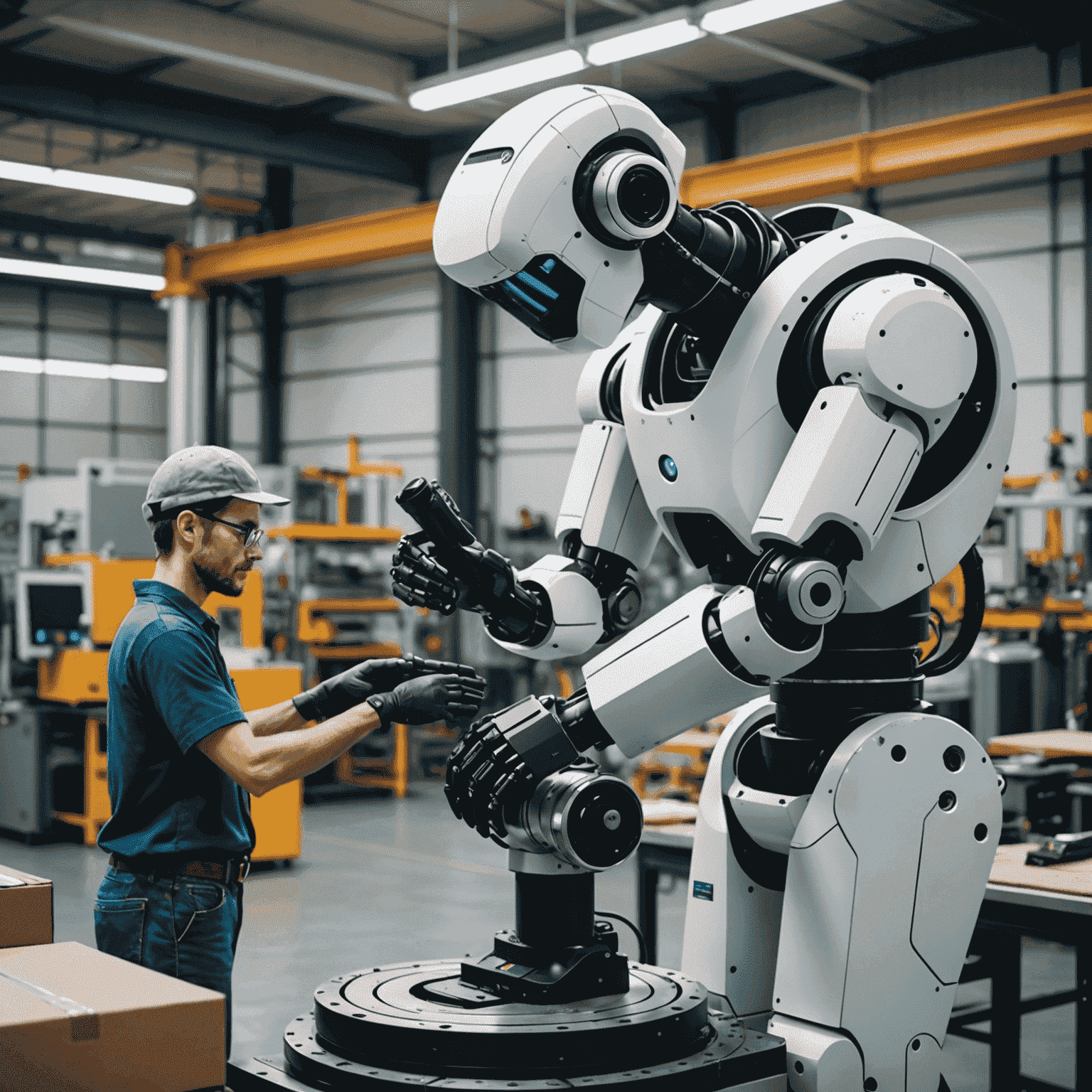 A human worker collaborating with a cobot to complete a manufacturing task